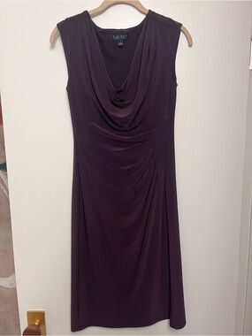 Ralph Lauren Plum Sleeveless Draped Midi Dress